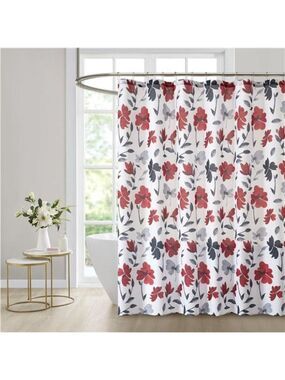 Floral Shower Curtains – Black, Red & Grey – 72" x 72" Polyester